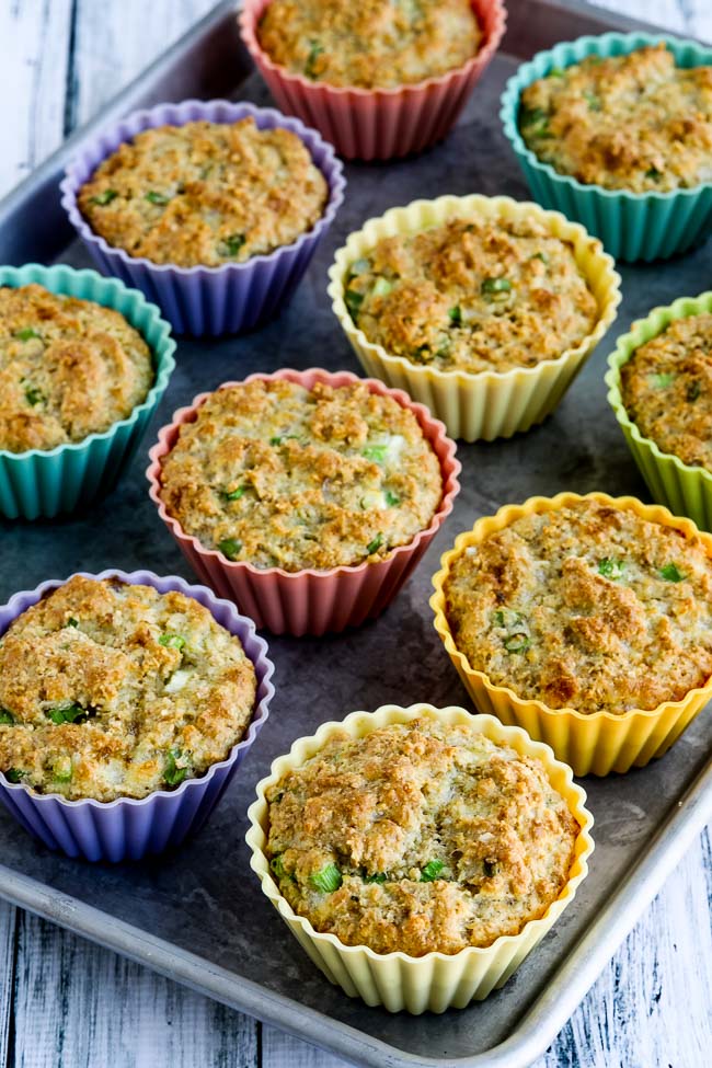 Low-Carb High-Fiber Savory Muffins with Parmesan and Green Onions found on KalynsKitchen.com