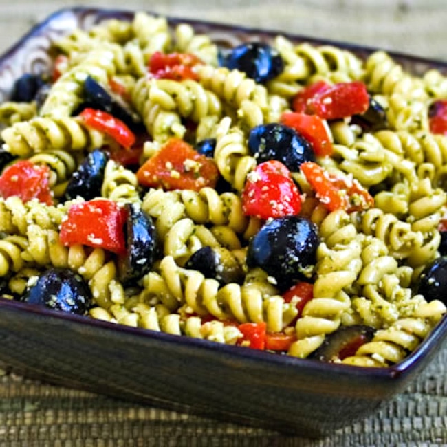 Pesto Pasta Salad finished salad in serving bowl