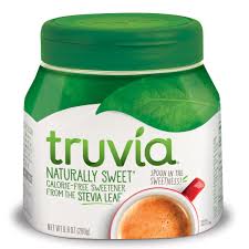 Container of Truvia Sweetener.