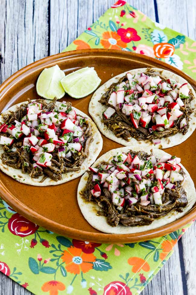 Close-up photo for Instant Pot Low-Carb Spicy Shredded Beef Street Tacos