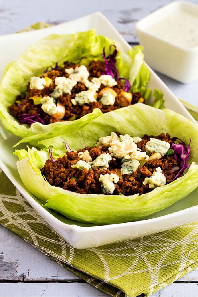 Buffalo Chicken or Turkey Lettuce Wraps in serving dish.