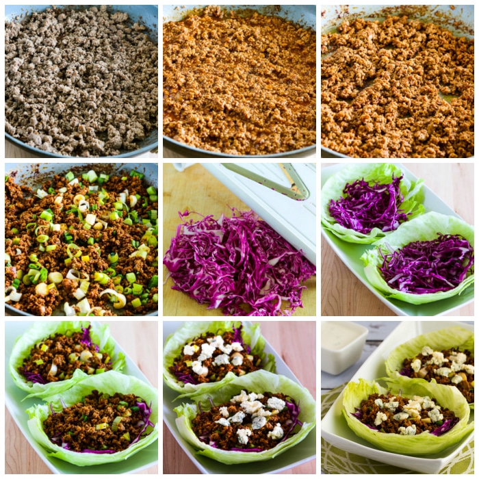 Buffalo Turkey Lettuce Wraps process shots collage