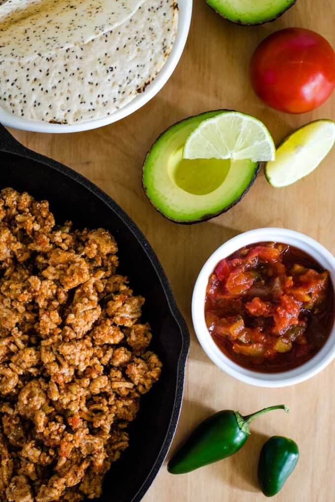 Taco meat and fixings