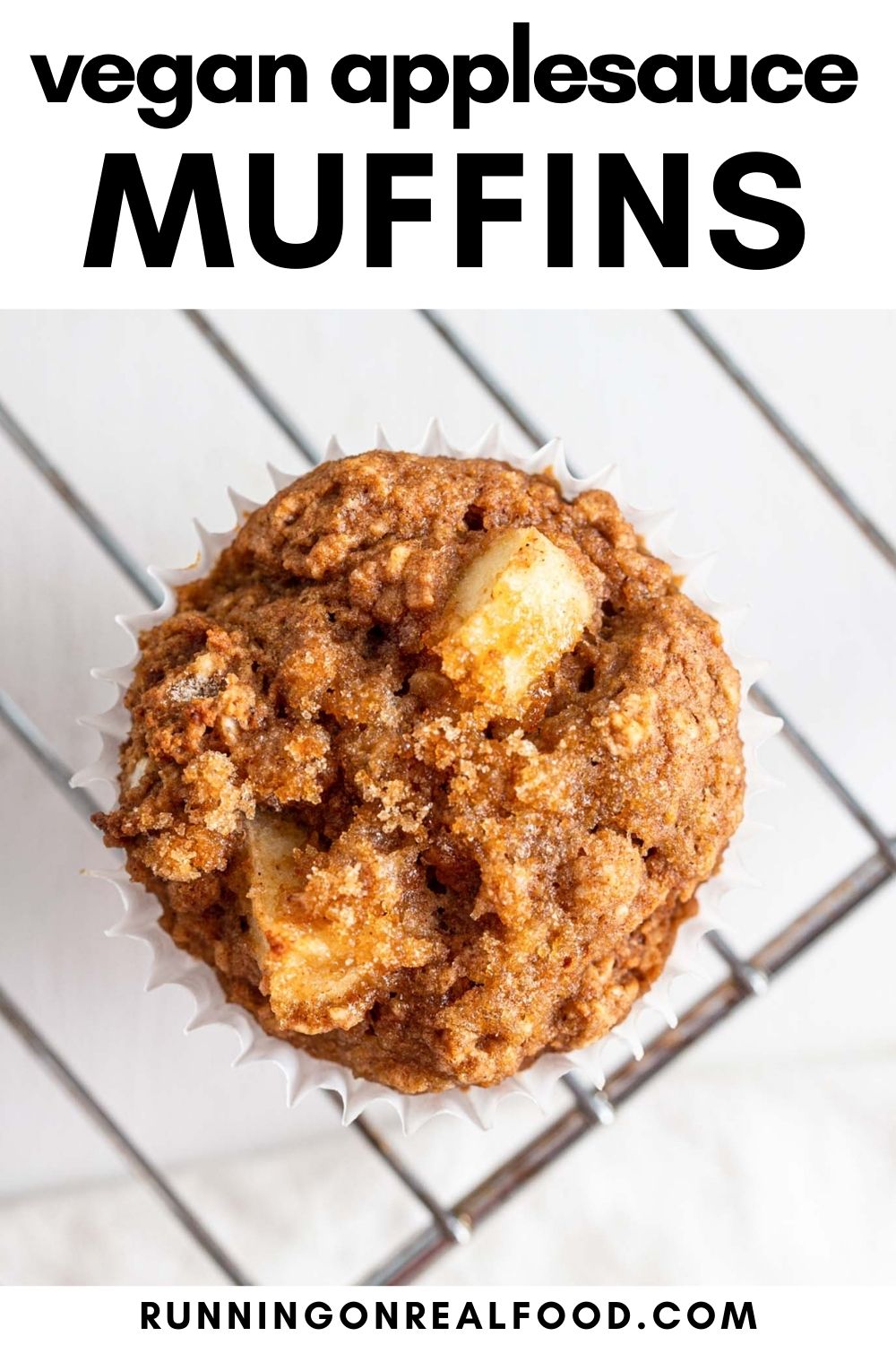 Pinterest graphic with an image and text for cinnamon applesauce muffins.