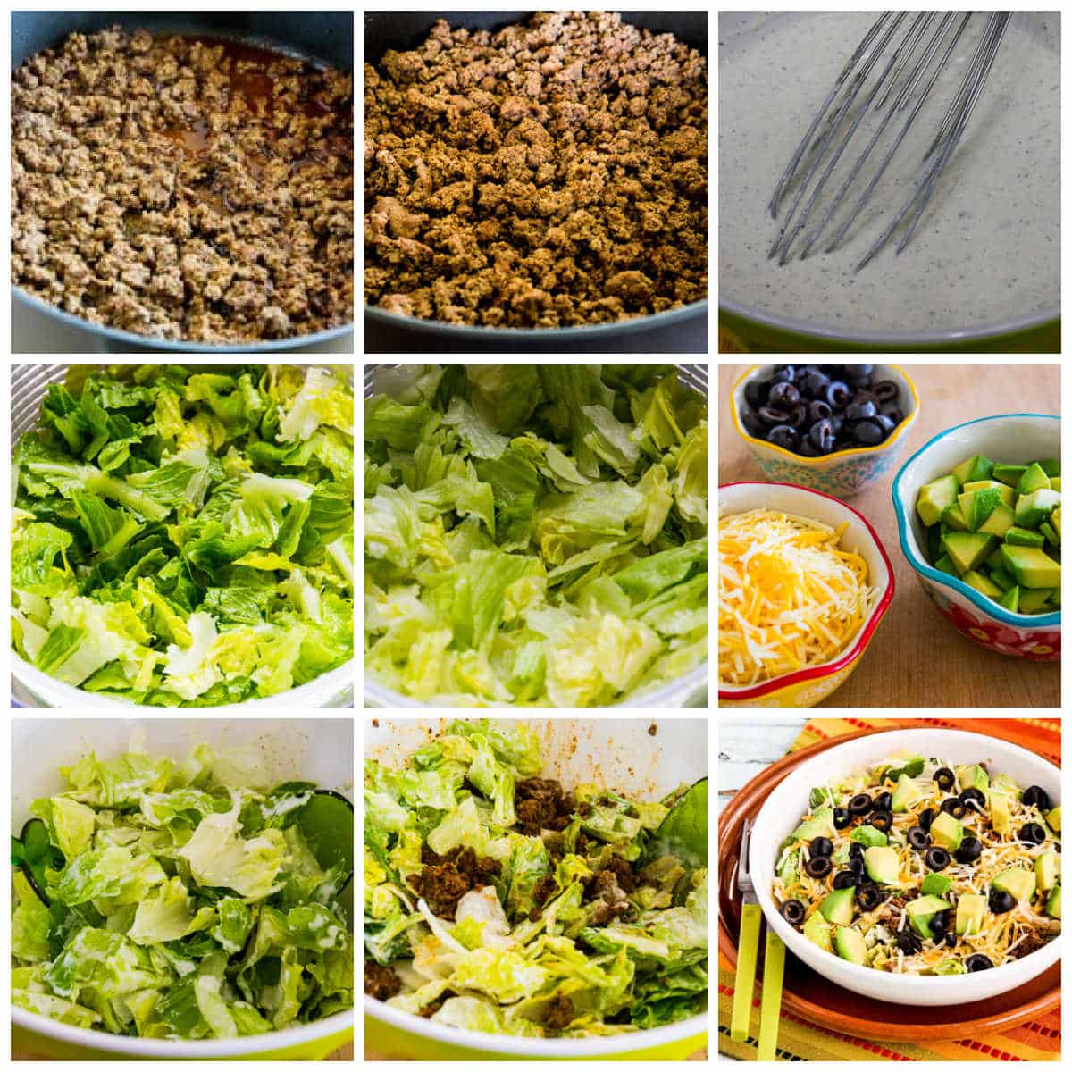 Process shots collage for Perfect Low-Carb Taco Salad.