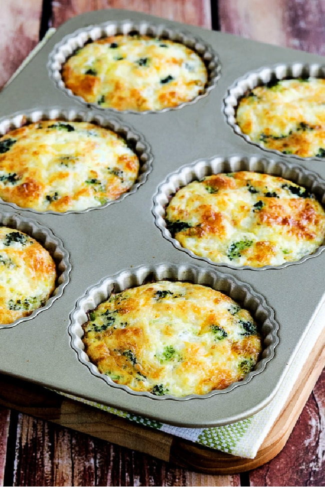 Baked Mini Frittatas with Broccoli and Three Cheeses finished frittatas in baking tart pan