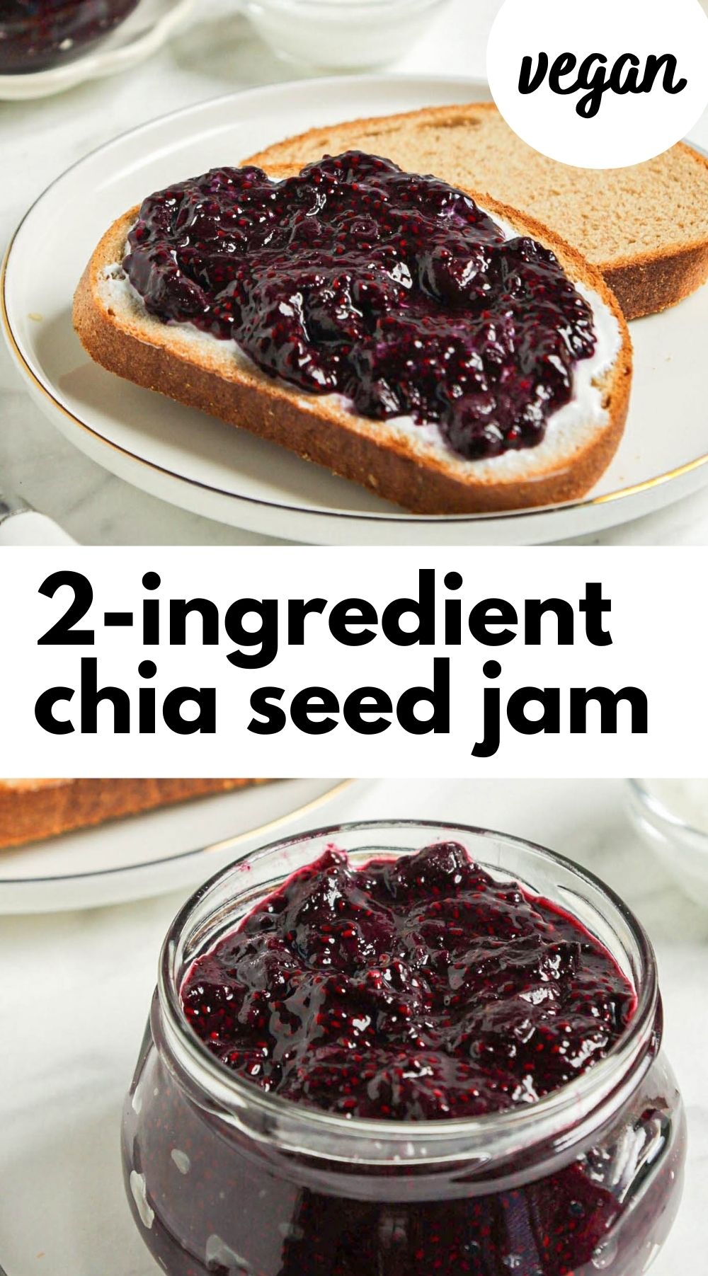 Pinterest graphic with an image and text for chia seed jam.