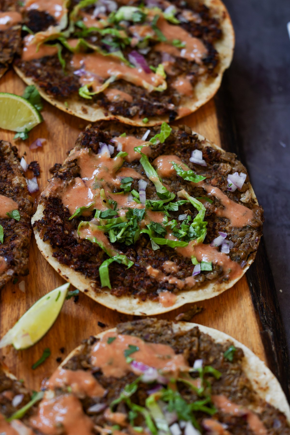 vegan smash burger tacos with butter chicken sauce