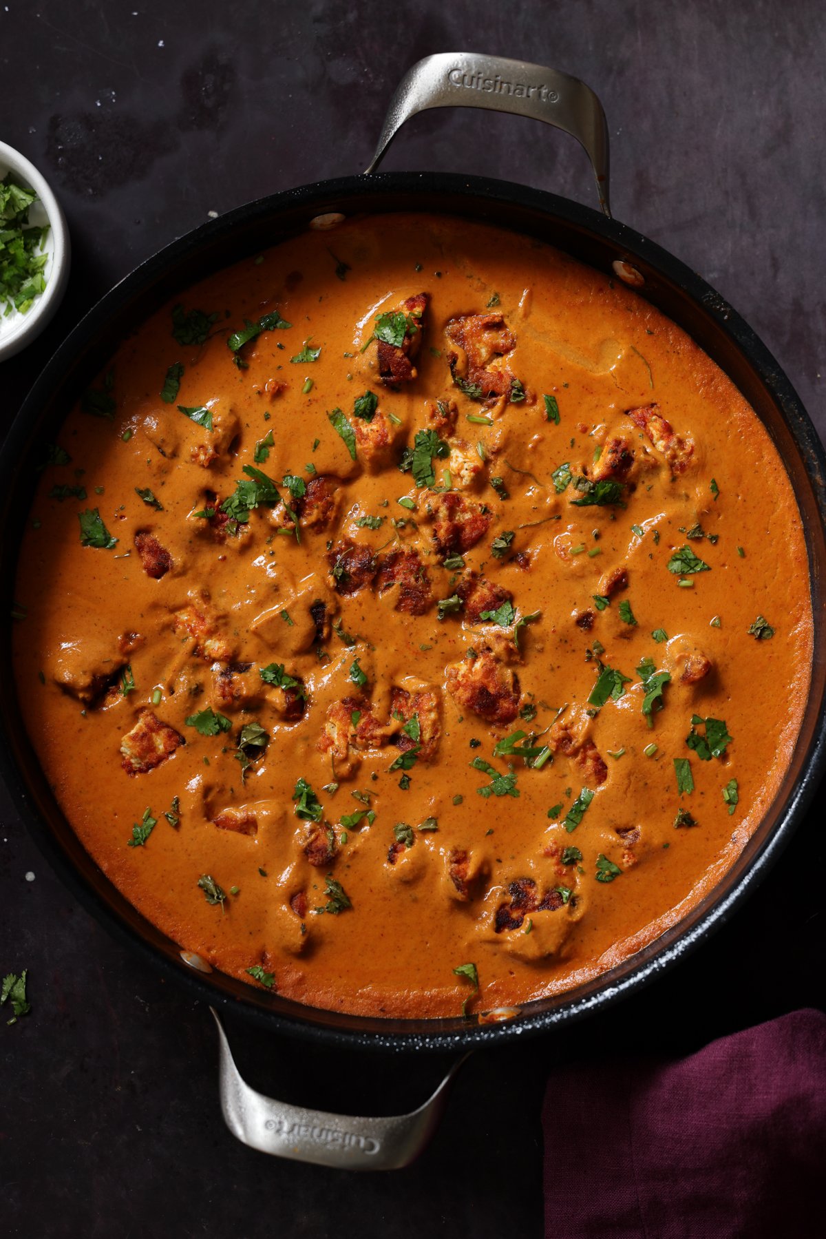 pan of vegan butter chicken