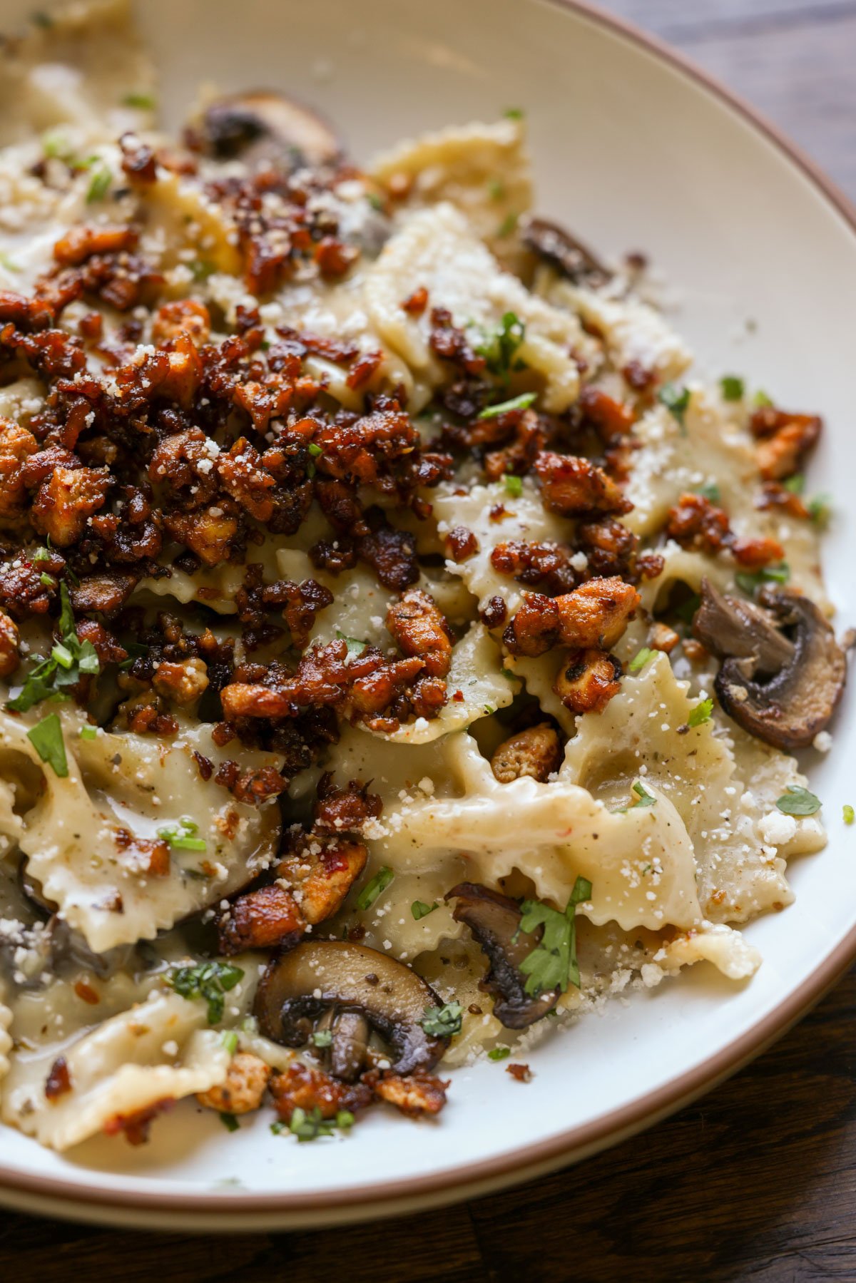 close-up of a bowl of chili miso pasta