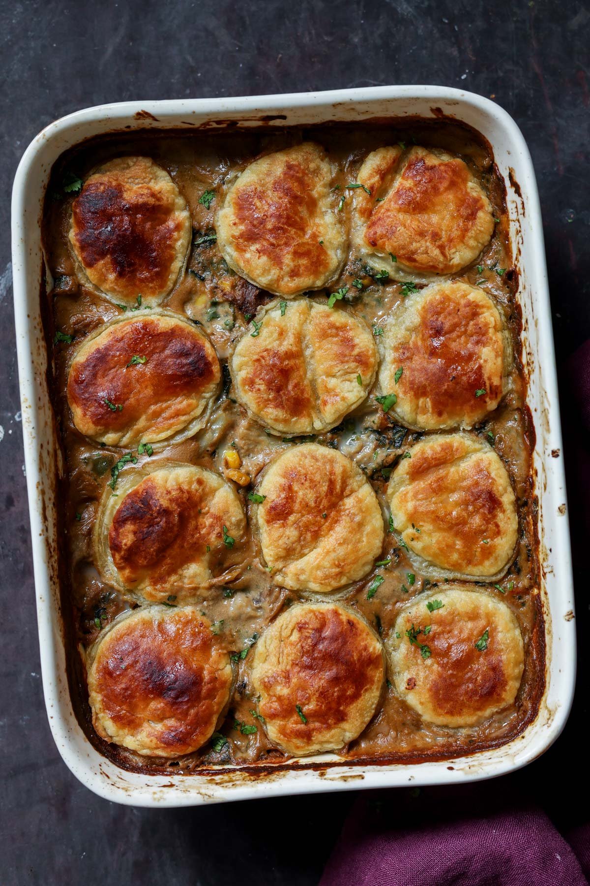 masala vegetable pot pie in the baking dish