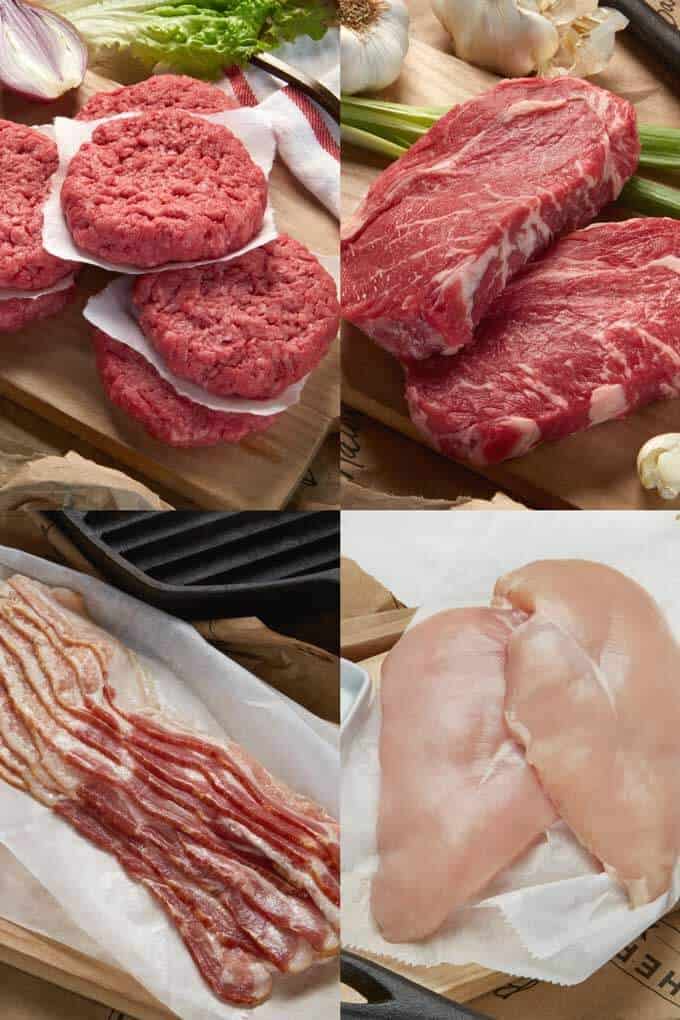 Organic grass-fed meat - ground beef, steak, bacon, chicken breast