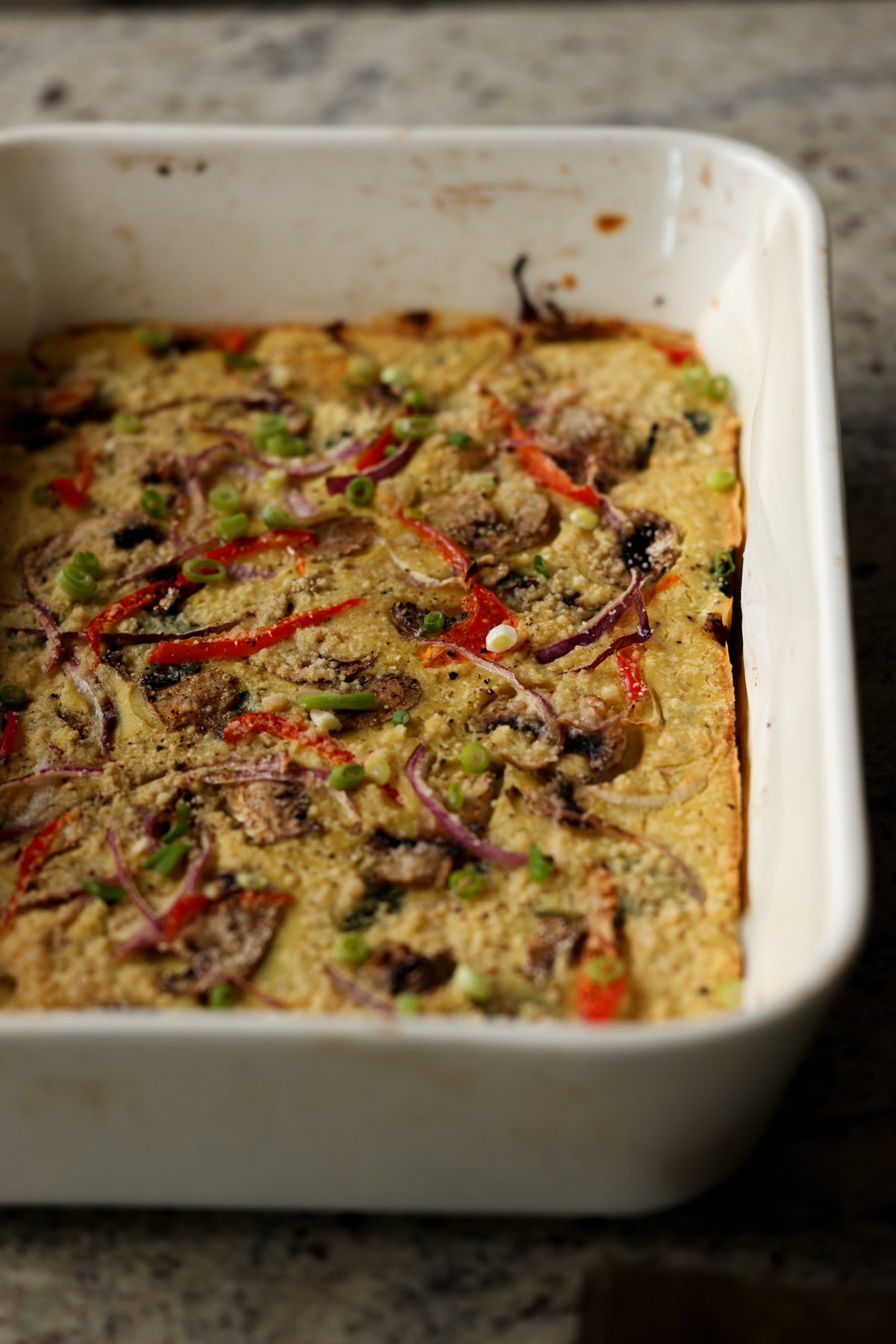 close-up of moong dal frittata in the pan after cooking