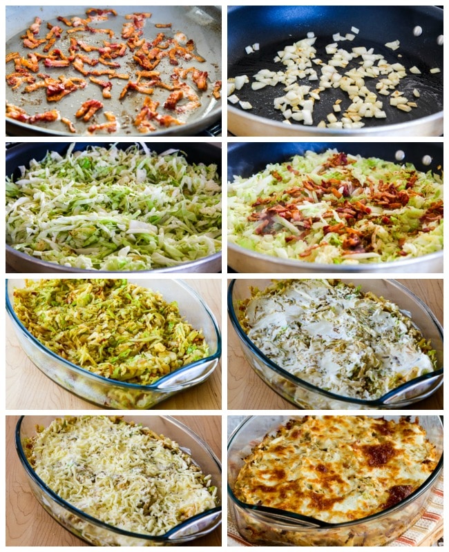 Low-Carb Twice-Cooked Cabbage with Sour Cream and Bacon process shots collage