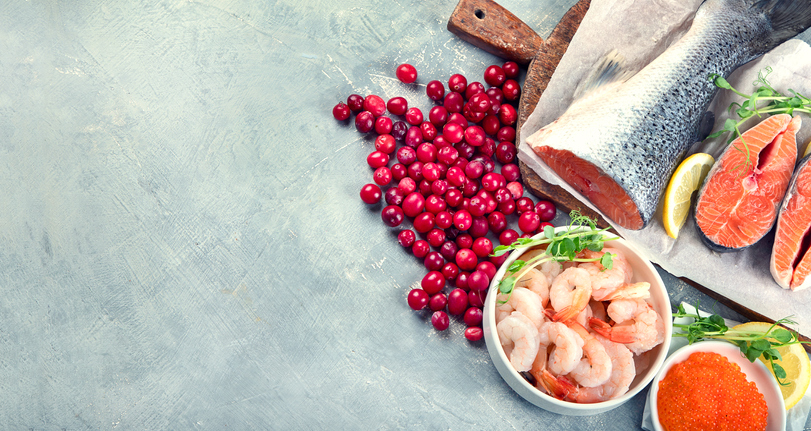 Overhead Shot of Foods High in Astaxanthin | Astaxanthin