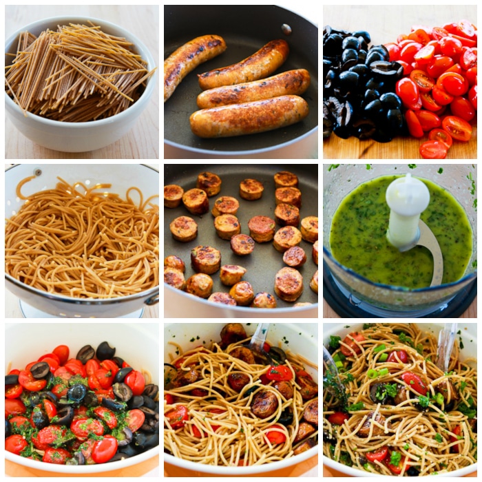 Spaghetti Salad with Italian Sausage process shots collage
